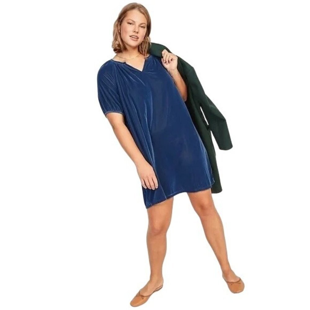NWT Old Navy Puff-Sleeve Velvet Mini Shift Dress Blue Plus Size 4X